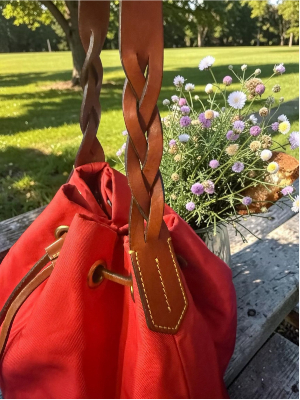 Vintage Dooney & Bourke Red Drawstring Bucket Bag Classic AWL Style
